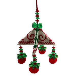 Vintage Christmas Tree Ornament Cross Stitch Triangular Pyramid Handmade 3 Inch